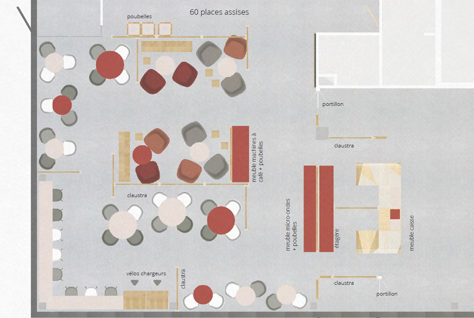 projet  Cafétéria Condorcet - Crous de Paris - Plan du projet de mobilier