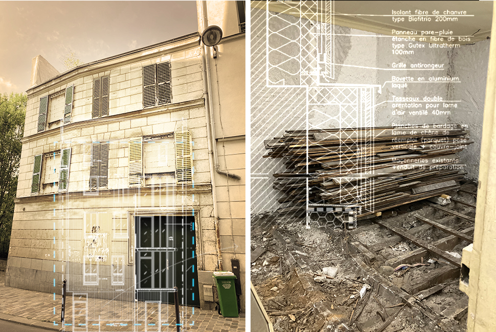 projet  Bâtiment existant et réemploi des parquets en chêne massif en bardage